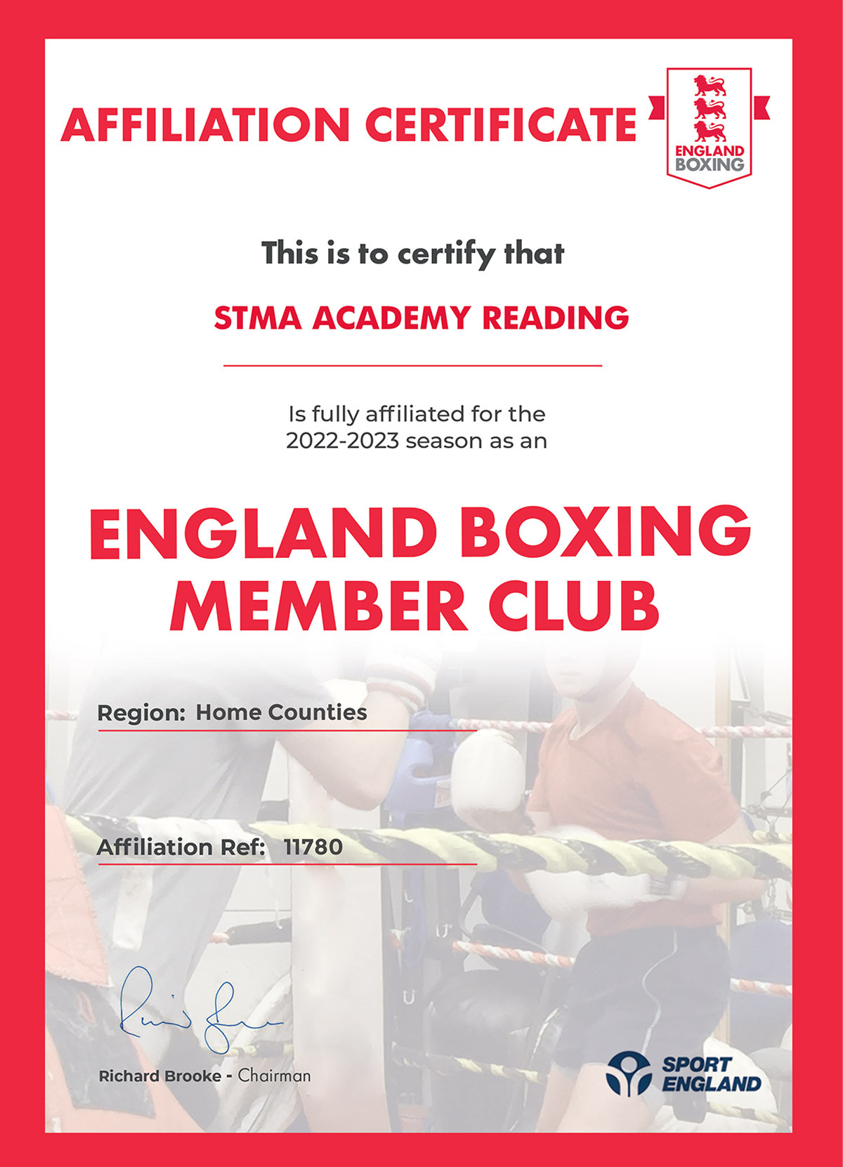 England Boxing STMA Reading Cert